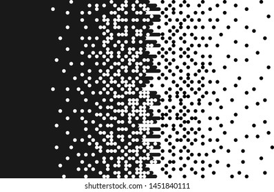 The pixels are randomly scattered, dispersed, round, rounded. Vector abstract monochrome style. Pattern, background. Monochrome style.