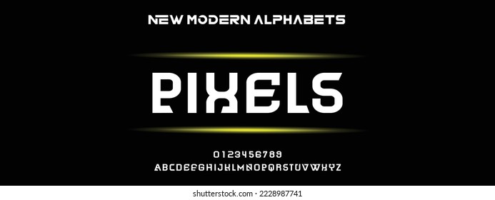 PIXELS Sports minimal tech font letter set. Luxury vector typeface for company. Modern gaming fonts logo design.