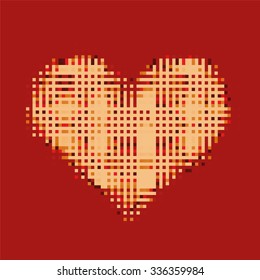 Pixels symbol of heart on red background