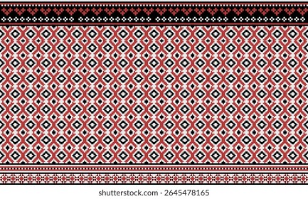 Pixels are traditional geometric patterns in woven or knitted fabrics. The main colors used are black, red and white, often found in local or ethnic woven fabrics.
The main colors used are black, red 