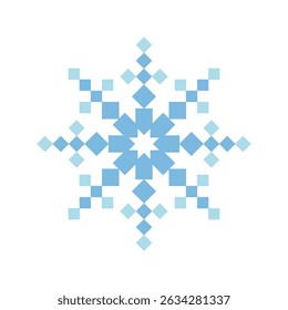 Pixel-style blue snowflake icon with geometric symmetry