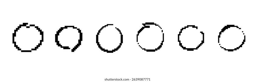 Pixel-style circles featuring different geometric parts create unique shapes and visual diversity.