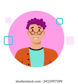 Pixelz avatars of young person. This illustration showcases a hipster avatar with a vibrant and engaging cartoon pixel design against a bright background. Vector illustration.