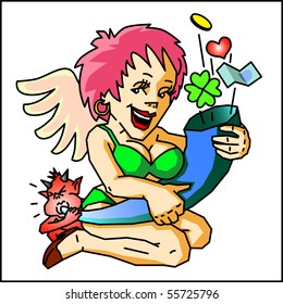 Pixie With Cornucopia, Money, Love, Success And Luck