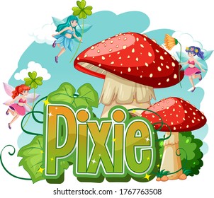 Pixie logo with little fairies on white background illustration