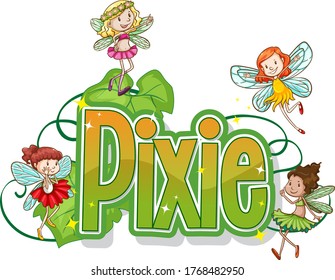 Pixie logo with little fairies on white background illustration
