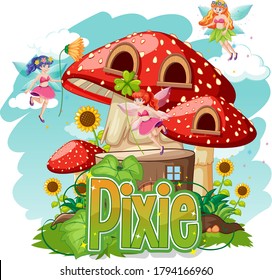 Pixie logo with little fairies on white background illustration
