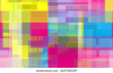 Pixilated abstract Energy background. Halftone effect. Vector image. Small particles with overlay moire effect