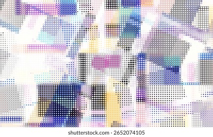 Pixilated abstract Energy background. Halftone effect. Vector image. Small particles with overlay moire effect