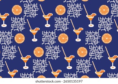 Pixilated Futuristic Fruits Style Seamless Pattern voor geavanceerde futuristische fruit promotie-evenementen, posters, achtergrond, zelfs stof. 