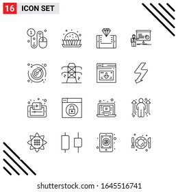 Pixle Perfect Set of 16 Line Icons. Outline Icon Set for Webite Designing and Mobile Applications Interface.