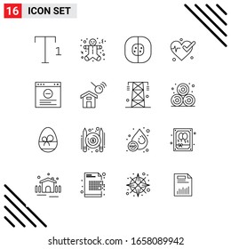 Pixle Perfect Set de 16 Iconos de Línea. Conjunto de iconos de esquema para diseño de sitio web e interfaz de aplicaciones móviles.