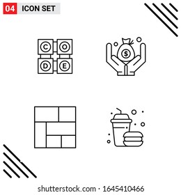 Pixle Perfect Set de 4 Iconos de Línea. Conjunto de iconos de esquema para diseño de sitio web e interfaz de aplicaciones móviles.