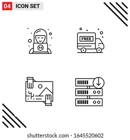 Pixle Perfect Set of 4 Line Icons. Outline Icon Set for Webite Designing and Mobile Applications Interface.