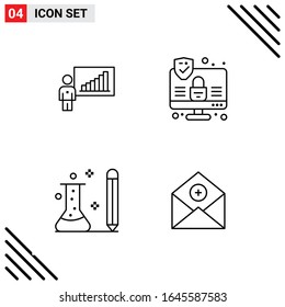 Pixle Perfect Set of 4 Line Icons. Outline Icon Set for Webite Designing and Mobile Applications Interface.