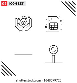 Pixle Perfect Set of 4 Line Icons. Outline Icon Set for Webite Designing and Mobile Applications Interface.