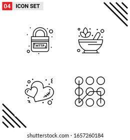 Pixle Perfect Set de 4 Iconos de Línea. Conjunto de iconos de esquema para diseño de sitio web e interfaz de aplicaciones móviles.