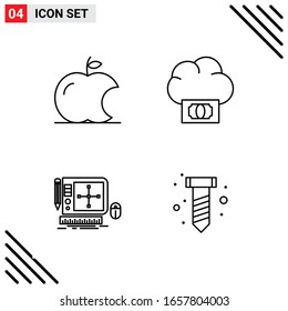 Pixle Perfect Set de 4 Iconos de Línea. Conjunto de iconos de esquema para diseño de sitio web e interfaz de aplicaciones móviles.