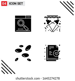 Pixle Perfect Set of 4 Solid Icons. Glyph Icon Set for Webite Designing and Mobile Applications Interface.