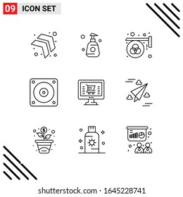 Pixle Perfect Set of 9 Line Icons. Outline Icon Set for Webite Designing and Mobile Applications Interface.