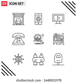 Pixle Perfect Set de 9 Iconos de Línea. Conjunto de iconos de esquema para diseño de sitio web e interfaz de aplicaciones móviles.
