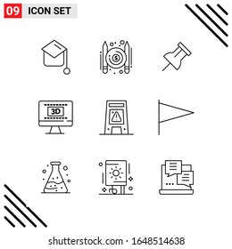 Pixle Perfect Set of 9 Line Icons. Outline Icon Set for Webite Designing and Mobile Applications Interface.