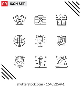 Pixle Perfect Set of 9 Line Icons. Outline Icon Set for Webite Designing and Mobile Applications Interface.