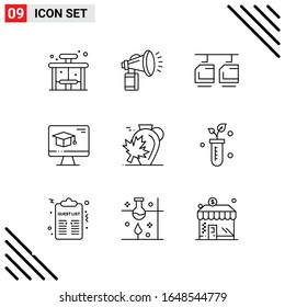 Pixle Perfect Set of 9 Line Icons. Outline Icon Set for Webite Designing and Mobile Applications Interface.