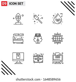Pixle Perfect Set of 9 Line Icons. Outline Icon Set for Webite Designing and Mobile Applications Interface.