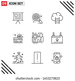 Pixle Perfect Set of 9 Line Icons. Outline Icon Set for Webite Designing and Mobile Applications Interface.