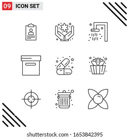 Pixle Perfect Set of 9 Line Icons. Outline Icon Set for Webite Designing and Mobile Applications Interface.