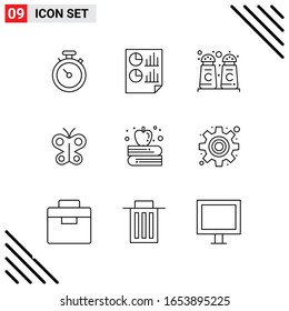 Pixle Perfect Set of 9 Line Icons. Outline Icon Set for Webite Designing and Mobile Applications Interface.