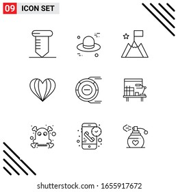 Pixle Perfect Set of 9 Line Icons. Outline Icon Set for Webite Designing and Mobile Applications Interface.