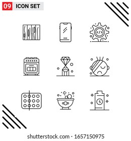 Pixle Perfect Set of 9 Line Icons. Outline Icon Set for Webite Designing and Mobile Applications Interface.