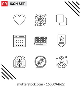 Pixle Perfect Set of 9 Line Icons. Outline Icon Set for Webite Designing and Mobile Applications Interface.