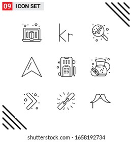 Pixle Perfect Set of 9 Line Icons. Outline Icon Set for Webite Designing and Mobile Applications Interface.