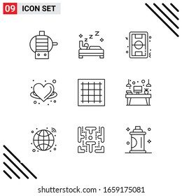 Pixle Perfect Set of 9 Line Icons. Outline Icon Set for Webite Designing and Mobile Applications Interface.