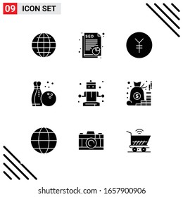 Pixle Perfect Set of 9 Solid Icons. Glyph Icon Set for Webite Designing and Mobile Applications Interface.