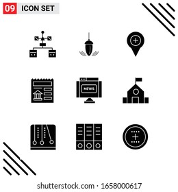 Pixle Perfect Set of 9 Solid Icons. Glyph Icon Set for Webite Designing and Mobile Applications Interface.