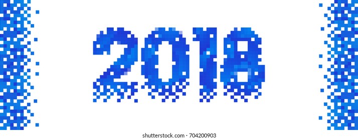 Pixleted Text 2018, web banner. Happy New Year concept.