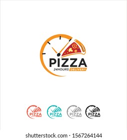 pizza 24 hours Logo Stock template emblem. Pizza Logo Design Vector. Pizza delivery logo Illustration fast food sign icon