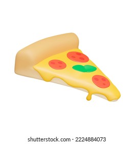 Pizza 3d icon, cheese, tomatoes and herbs. margarita. Isolated object on transparent background