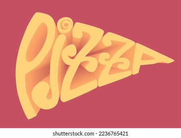 Pizza 3D-Schrift. Pizza Logo Vorlage. Vektoremblem für ein Café, ein Restaurant oder einen Verpflegungsdienst