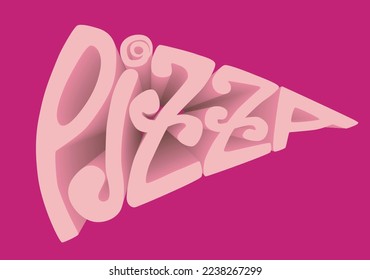 Pizza 3d lettering. Pizza logo template. Vector emblem for a cafe, restaurant or food delivery service