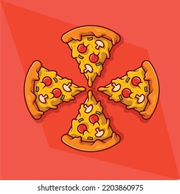 Pizza 4 rodajas en ilustraciones de tabla 