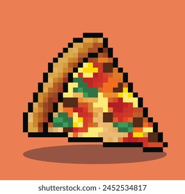Pizza in 8 bit pixel art. Pizza pixel in vector.