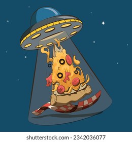 Pizza Abduction. An ovni take away a pizza in the middle of the night. EPS