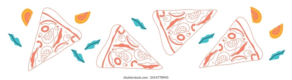 Pizza abstract vector illustration. Pizza cartoon flat banner. Pepper, tomato, cooking ingredients. Fast food abstract illustration.	
