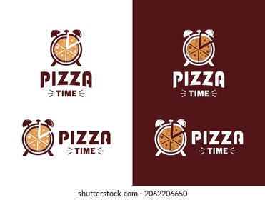 Pizza with alarm clock. Pizza time logo illustration design template illustration