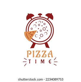 Pizza con despertador. Ilustración de diseño de ilustración de logotipo de hora de pizza